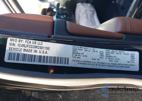 2021 Jeep Grand Cherokee Overland 4X4 from USA, damaged, VIN 1C4RJFCG3MC601150